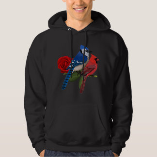 Blue Jay Kardinal Bird Valentine's Day Rose Birdlo Hoodie
