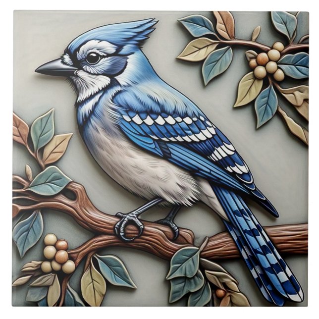 Blue Jay - Kunst und Handwerk Keramik Tile Fliese (Vorderseite)