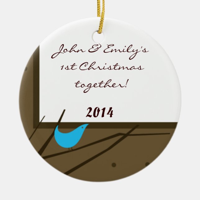 Blue Jay Love Bird Personalisierter Name Ornament (Vorne)