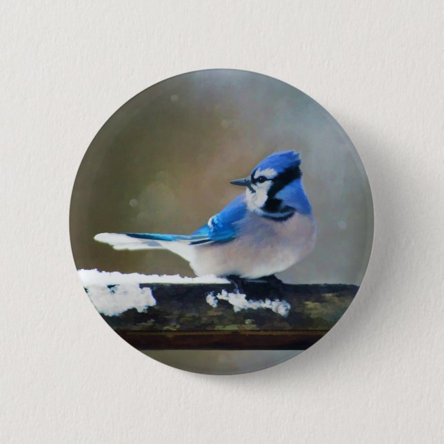 Blue Jay Painting - Original Bird Art Button (Vorderseite)