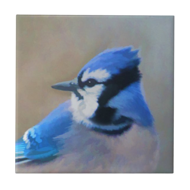 Blue Jay Painting - Original Bird Art Fliese (Vorderseite)