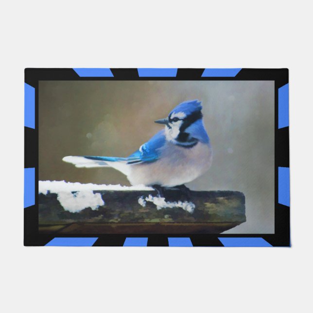 Blue Jay Painting - Original Bird Art Fußmatte (Vorderseite)