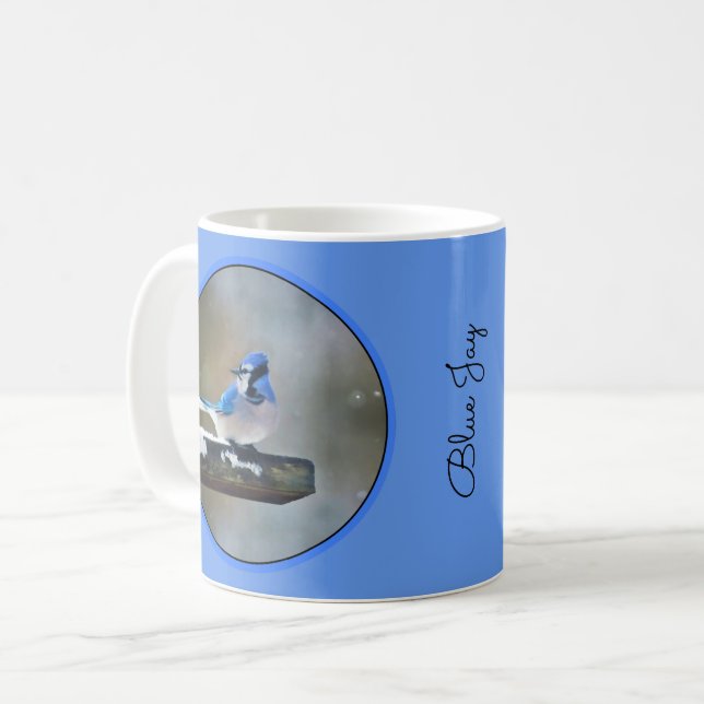 Blue Jay Painting - Original Bird Art Kaffeetasse (Vorderseite Links)