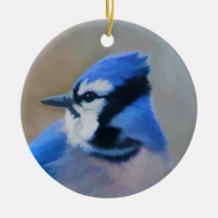 Blue Jay Painting - Original Bird Art Keramik Ornament