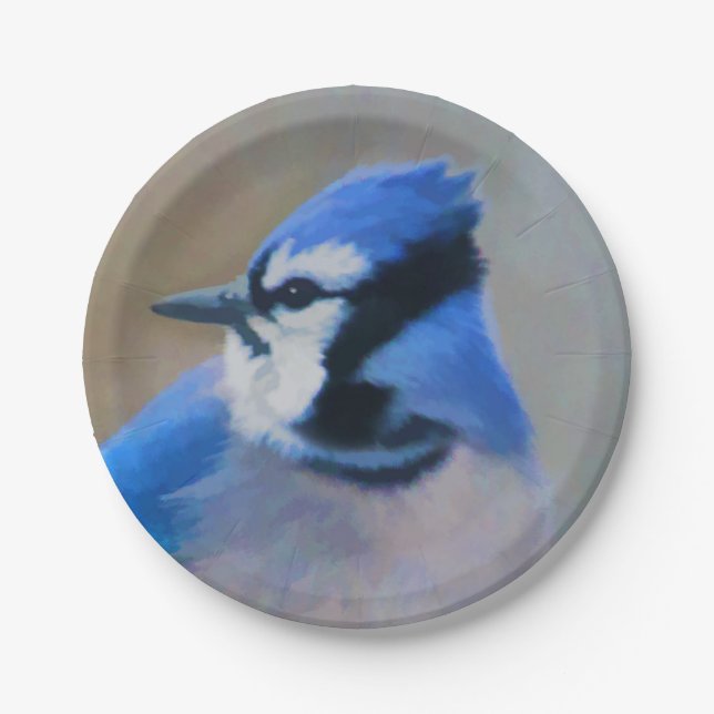 Blue Jay Painting - Original Bird Art Pappteller (Vorderseite)