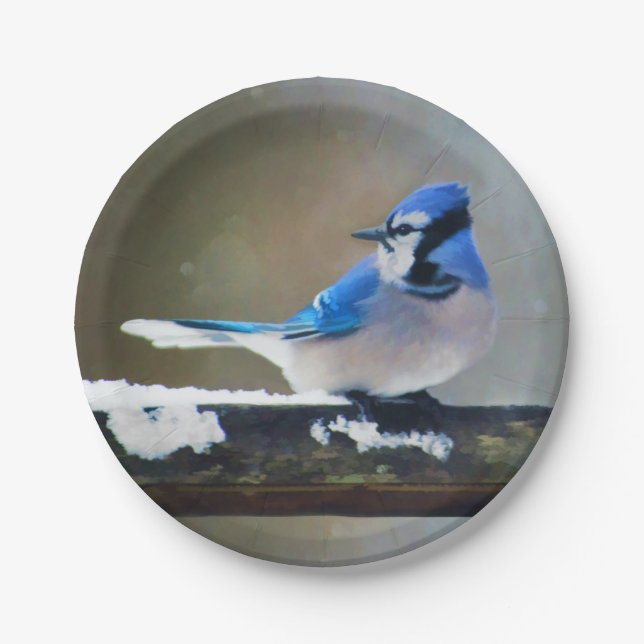 Blue Jay Painting - Original Bird Art Pappteller (Vorderseite)