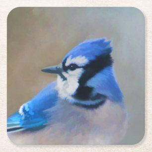 Blue Jay Painting - Original Bird Art Rechteckiger Pappuntersetzer