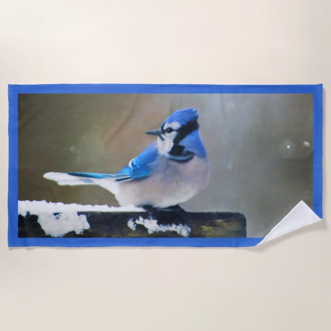 Blue Jay Painting - Original Bird Art Strandtuch (Vorderseite)