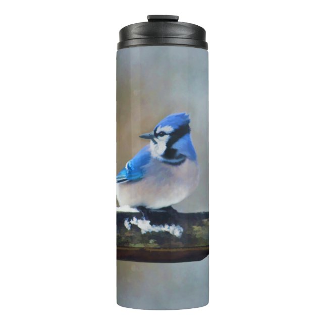 Blue Jay Painting - Original Bird Art Thermosbecher (Vorderseite)