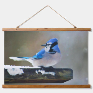 Blue Jay Painting - Original Bird Art Wandteppich Mit Holzrahmen