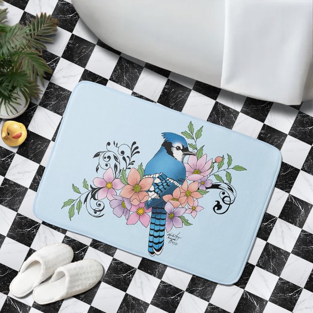 Blue Jay Spring Blumen Badematte (Von Creator hochgeladen)