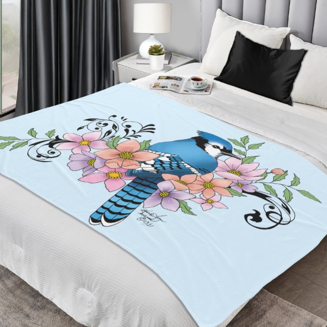 Blue Jay Spring Blumen Fleecedecke (Von Creator hochgeladen)