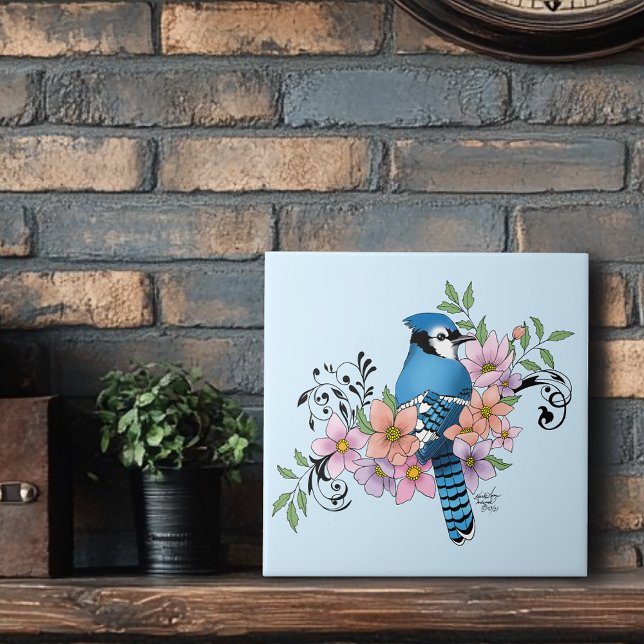 Blue Jay Spring Blumen Fliese (Von Creator hochgeladen)