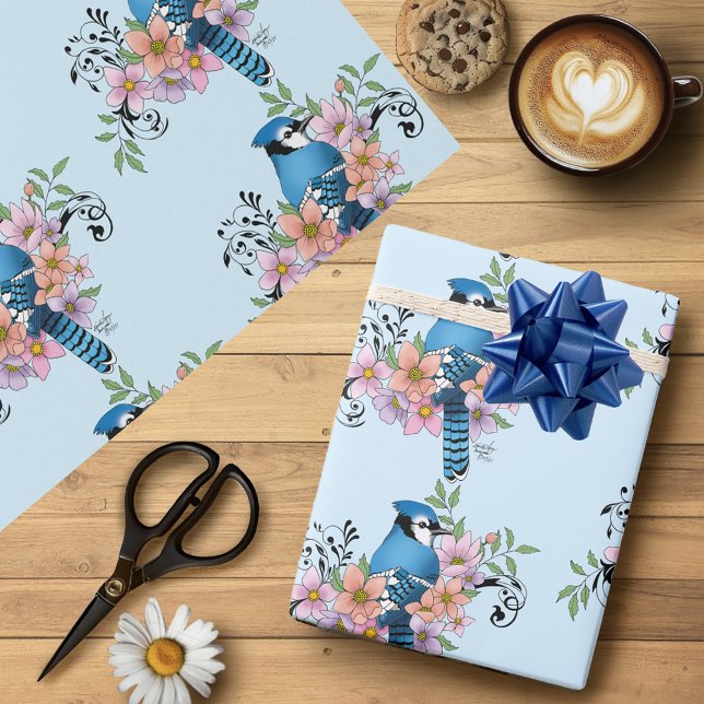 Blue Jay Spring Blumen Geschenkpapier (Von Creator hochgeladen)