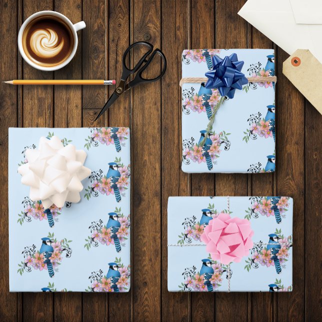 Blue Jay Spring Blumen Geschenkpapier Set (Von Creator hochgeladen)