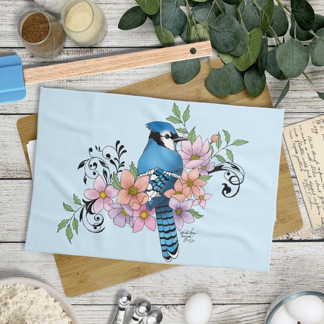 Blue Jay Spring Blumen Geschirrtuch (Von Creator hochgeladen)