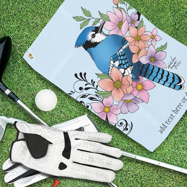 Blue Jay Spring Blumen Golfhandtuch (Von Creator hochgeladen)