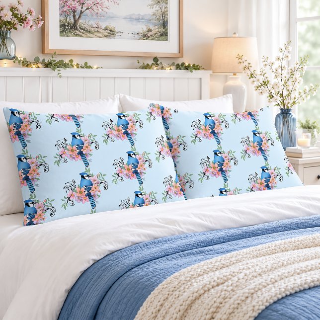 Blue Jay Spring Blumen Kissenbezug (Von Creator hochgeladen)