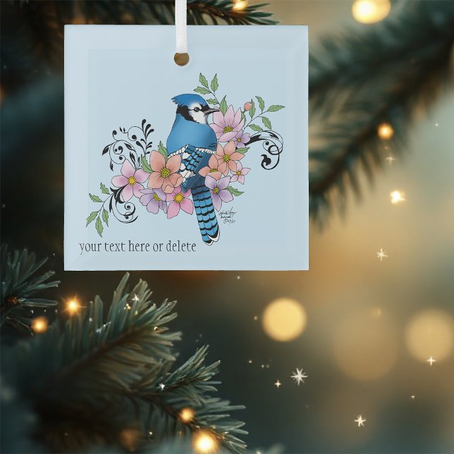 Blue Jay Spring Blumen Ornament Aus Glas (Von Creator hochgeladen)