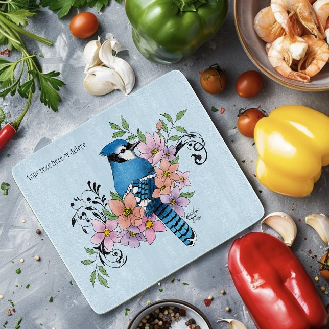 Blue Jay Spring Blumen Schneidebrett (Von Creator hochgeladen)
