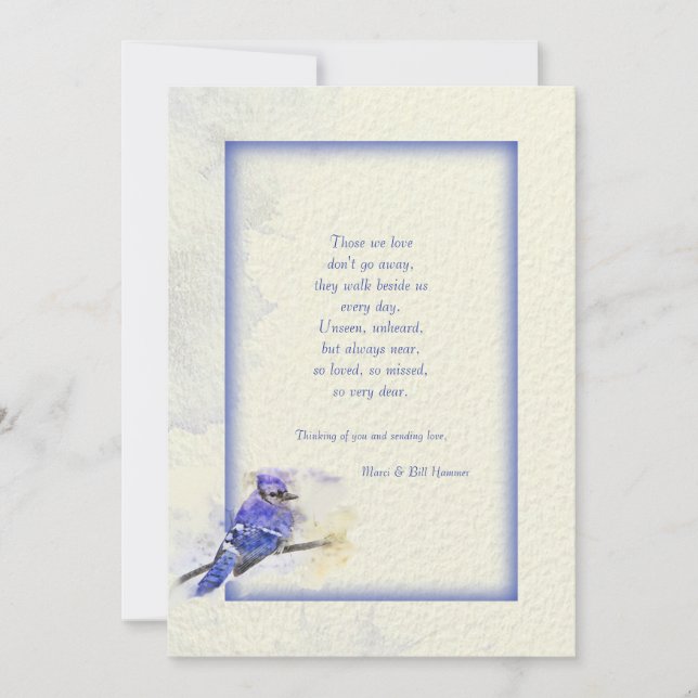 Blue Jay Sympathy Card Einladung (Vorderseite)