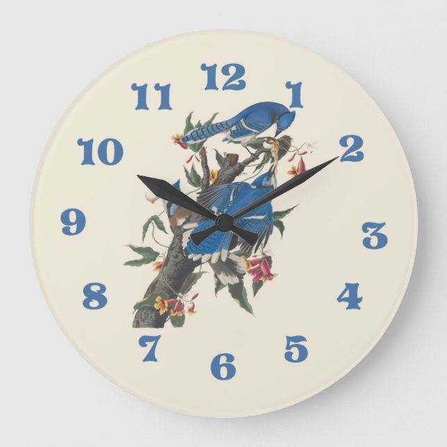 Blue Jay von John James Audubon Große Wanduhr (Vorderseite)