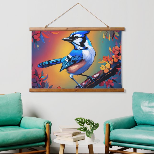 Blue Jay Wall Tapestry Wandteppich Mit Holzrahmen (Wohnzimmer)