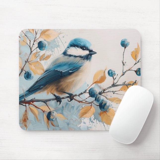 Blue Jay Watercolor Art Mousepad (Mit Mouse)
