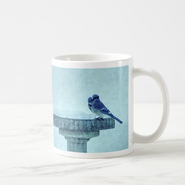 Blue Jay Winter Fütternd Painterly Coffee Tasse (Rechts)