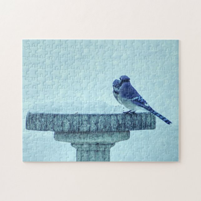 Blue Jay Winter Fütternd Painterly Puzzle (Horizontal)