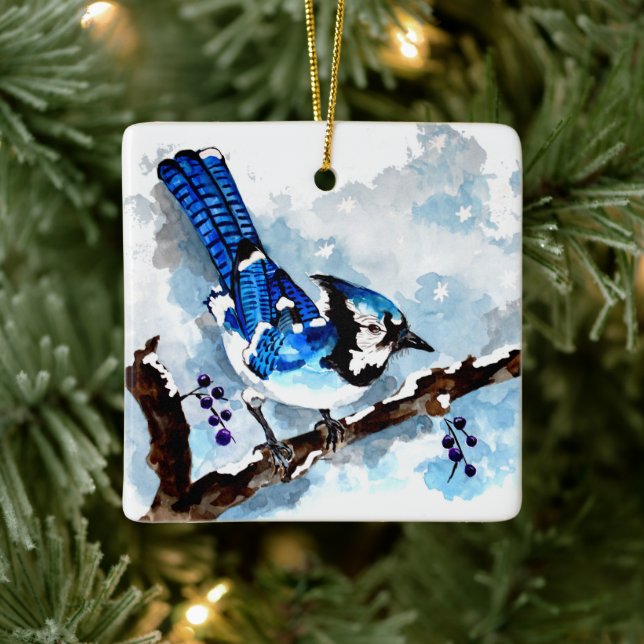 Blue Jay Winter Keramikornament (Baum)