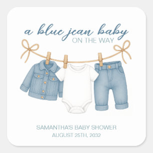 Blue Jean Baby auf dem Weg Baby Dusche Quadratischer Aufkleber