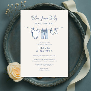 Blue Jean Baby auf dem Weg Paarkindertaufe Einladung