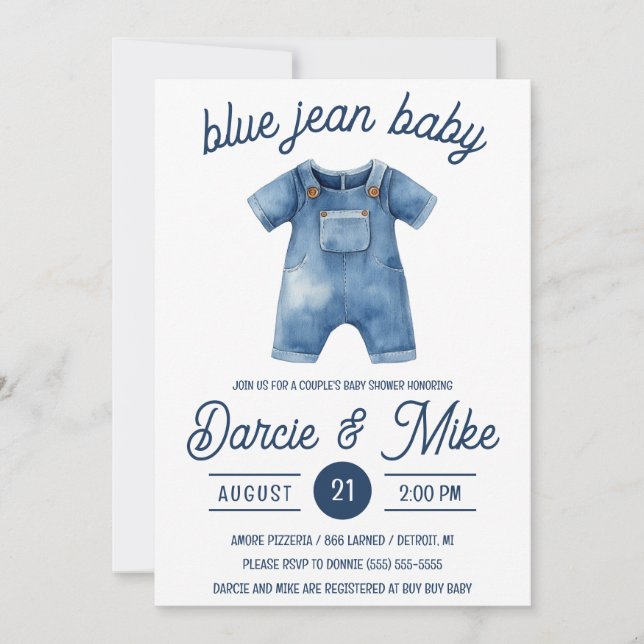 Blue Jean Baby, Baby Boy, Denim Baby Shower Einladung (Vorderseite)
