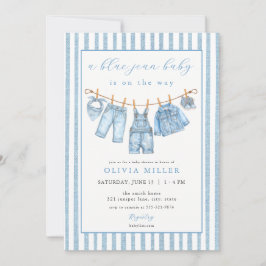 Blue Jean Baby Baby Shower Clothesline Denim Einladung