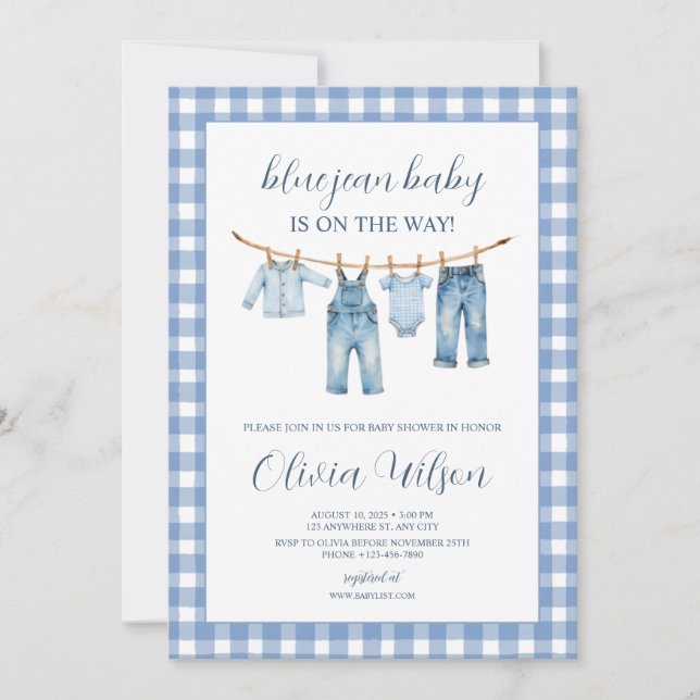 Blue Jean Baby  Baby Shower Invitation  Einladung (Vorderseite)