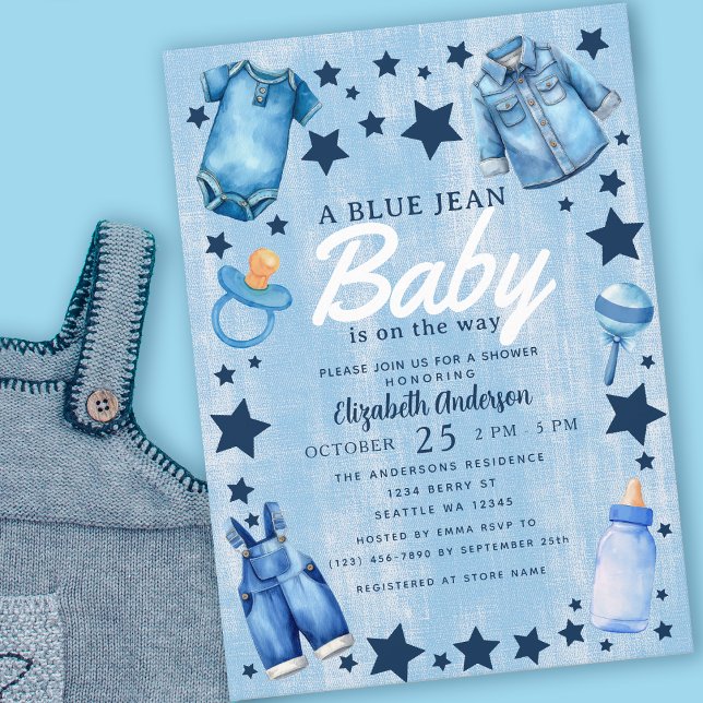 Blue Jean Baby Boy Baby Shower Invitation Einladung (Von Creator hochgeladen)