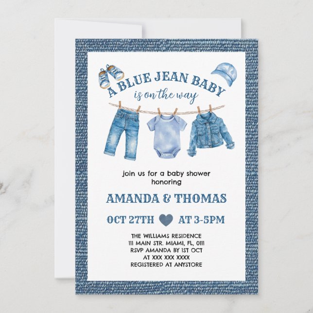 Blue Jean Baby Boy Shower Einladung