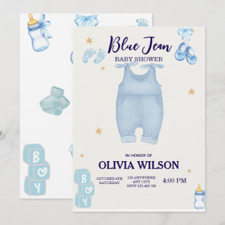 Blue jean Baby denim Baby Dusche Einladung