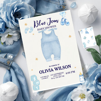 Blue jean Baby denim Baby Dusche Einladung