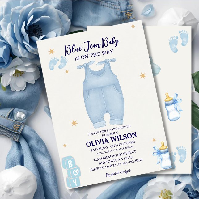 Blue jean Baby denim Baby Dusche Einladung (Von Creator hochgeladen)