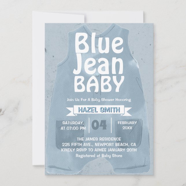 Blue Jean Baby Denim Baby Shower Einladung (Vorderseite)