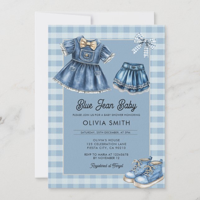 Blue Jean Baby Denim Baby Shower Invitation Einladung (Vorderseite)