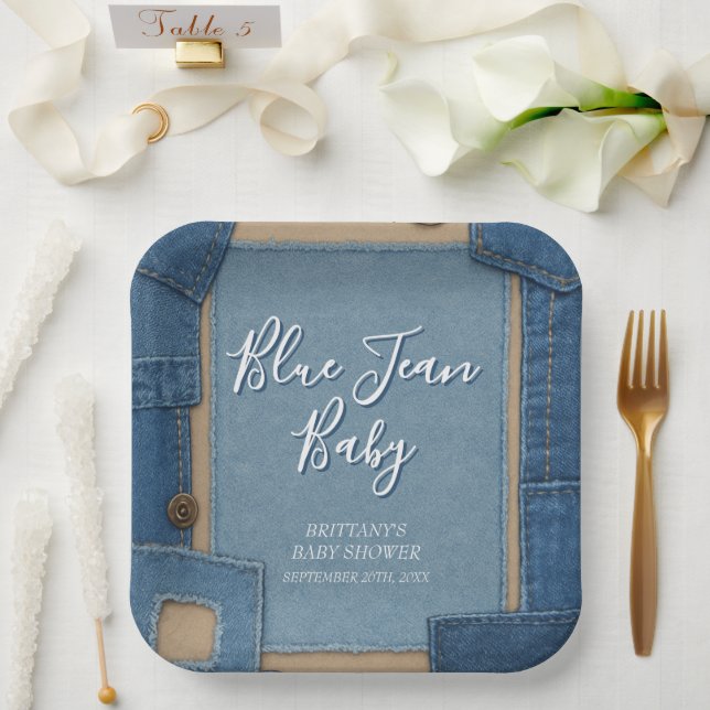 Blue Jean Baby Denim Baby Shower Pappteller (Hochzeit)