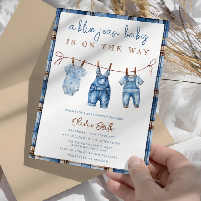 Blue Jean Baby Denim Boy Baby Shower Einladung (Von Creator hochgeladen)