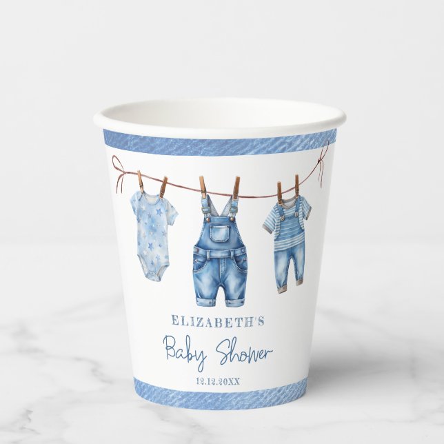 Blue Jean Baby Denim Boy Baby Shower Pappbecher (Vorderseite)
