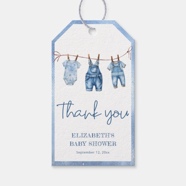 Blue Jean Baby Denim Modern Baby Dusche Vielen Dan Geschenkanhänger (Vorderseite)