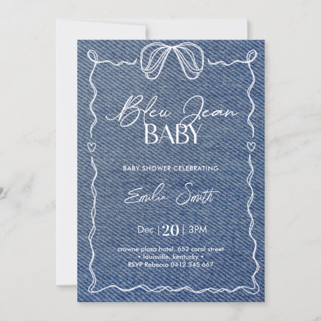 Blue Jean Baby Denim Shower Einladung (Vorderseite)