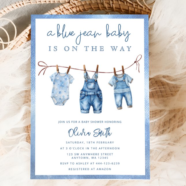 Blue Jean Baby ist unterwegs Denim Boy Baby Dusche Einladung (Von Creator hochgeladen)