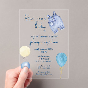 Blue Jean Baby   Moderne Babydusche   Ballons Acryleinladungen